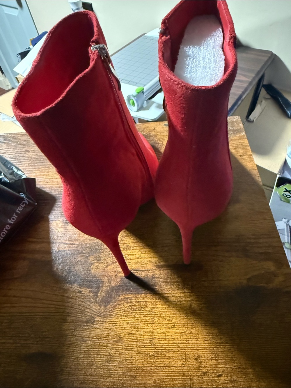 Red Suede High Heel Ankle Boots - Women's Stylish Stiletto